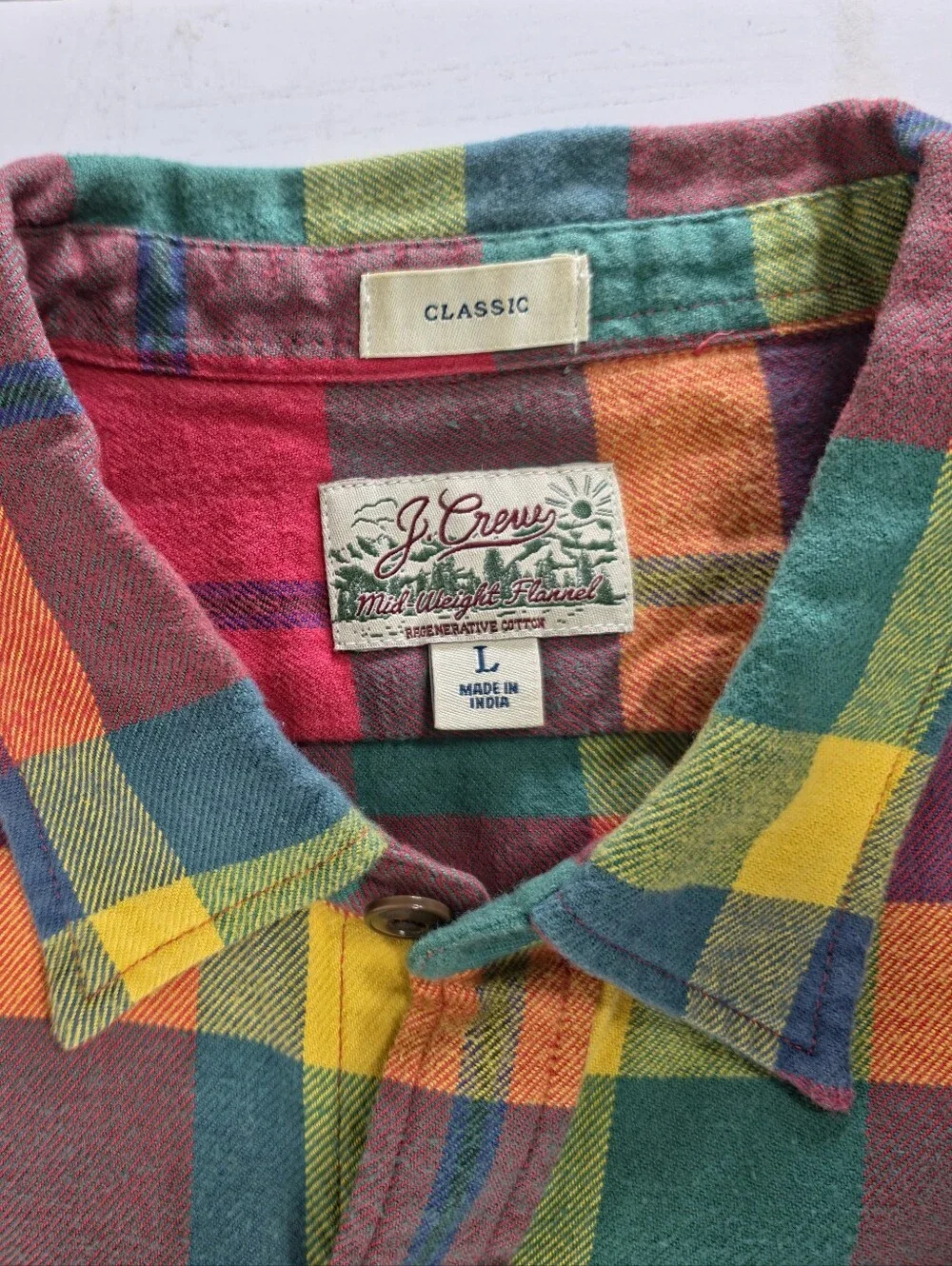 J.Crew Men Midweight Flannel Workshirt L Multicolor Plaid Cotton Button Up Shirt